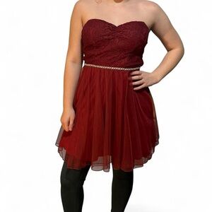 Speechless Strapless Maroon Dress with Lace